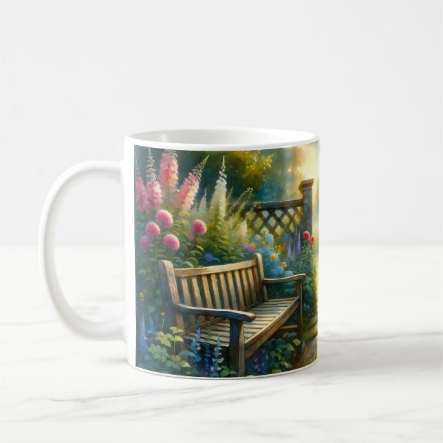 Caneca De Café Sunlit Garden Pathway Gate Scene (Esquerda)