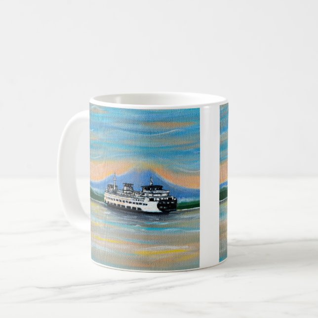 Caneca De Café Sunrise Ferry Painting (Frente Esquerda)