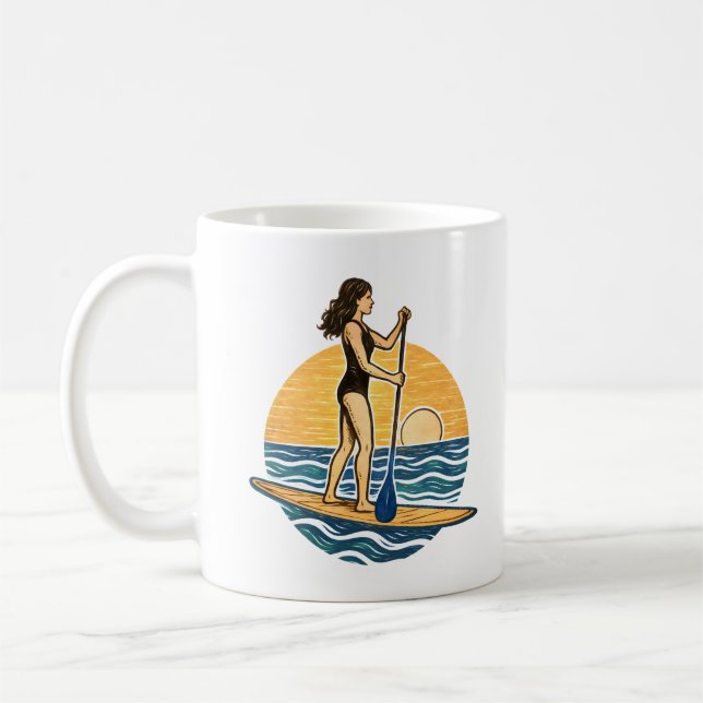 Caneca De Café SUP Sunset Paddleboard | Blue Coastal Life Graphic (Esquerda)