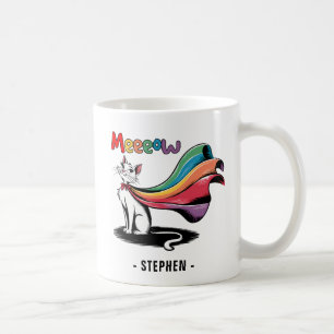 Caneca De Café Super Cat Meeow - Rainbow Cape Pride Cat