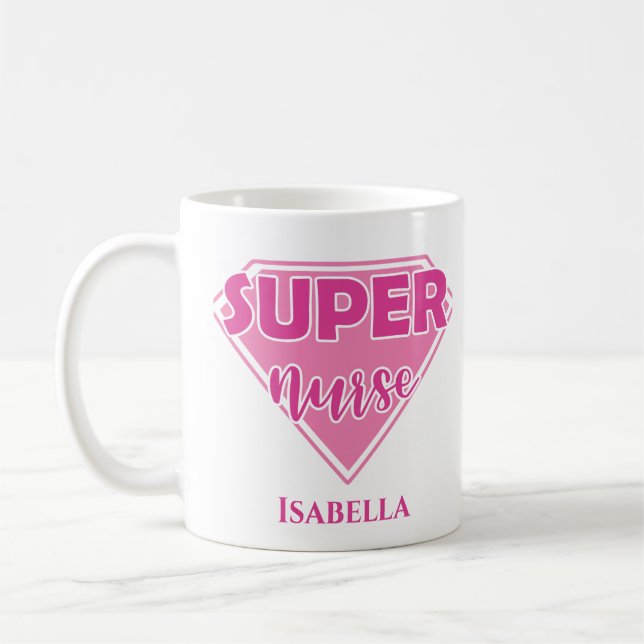 Caneca De Café Super Enfermeiro Personalizado Rosa (Esquerda)