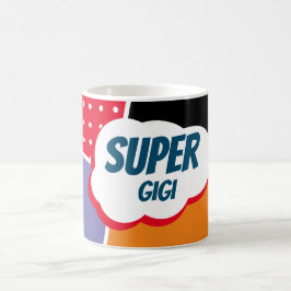 Caneca De Café Super Gigi Comic Cartoon com Púrpura e Amarelo 