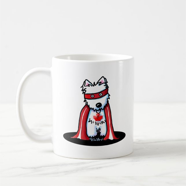 Caneca De Café Super-herói canadense Westie KiniArt (Esquerda)