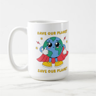 Caneca De Café Super-herói Fofo Salve Nosso Planeta Terra Design