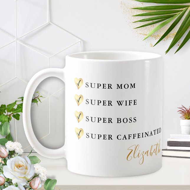 Caneca De Café Super Mãe Chefe Esposa Personalizado (Criador carregado)