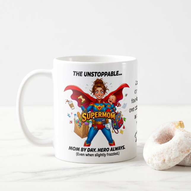 Caneca De Café Super Mãe Com Citação Engraçado Dia das Mães  (Com Donut)