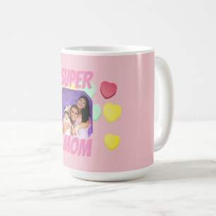 Caneca De Café Super Mãe Rosa e Corações Coloridos DIA DE AS MÃ