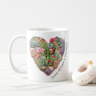 Caneca De Café Superfície De Cactos E Suculentes Em Forma De Cora