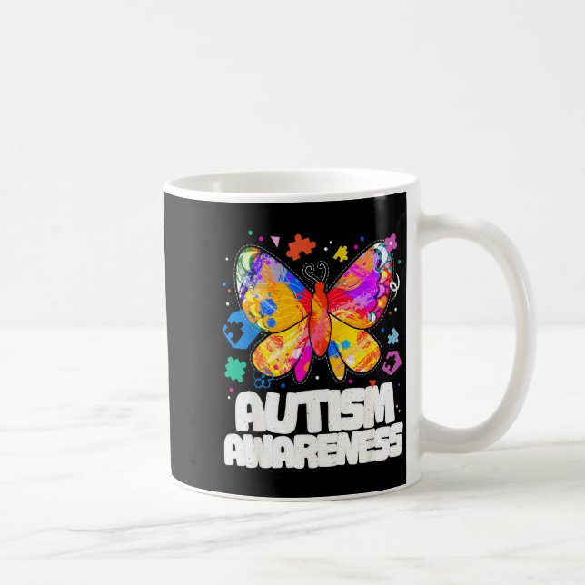 Caneca De Café Suporte à conscientização do autismo da borboleta  (Direita)