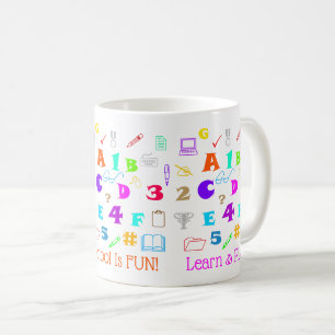 Caneca De Café Suprimentos, Letras e Números Coloridos
