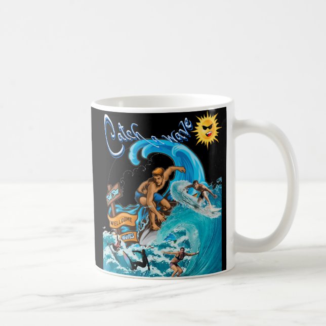 Caneca De Café Surf de Verão de Onda (Direita)
