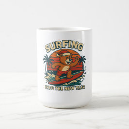 Caneca De Café Surfando Para O Ano Novo - Urso Vintage Retro 80