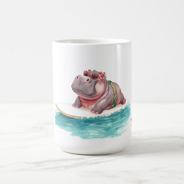 Caneca De Café Surfing Hippo Bikini on surf board  (Centro)