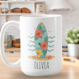 Caneca De Café Surfista Tropical – Sonhos de Hibisco