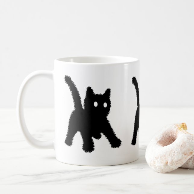 Caneca De Café Surpreendido e chocado meme do gato preto engraçad (Com Donut)