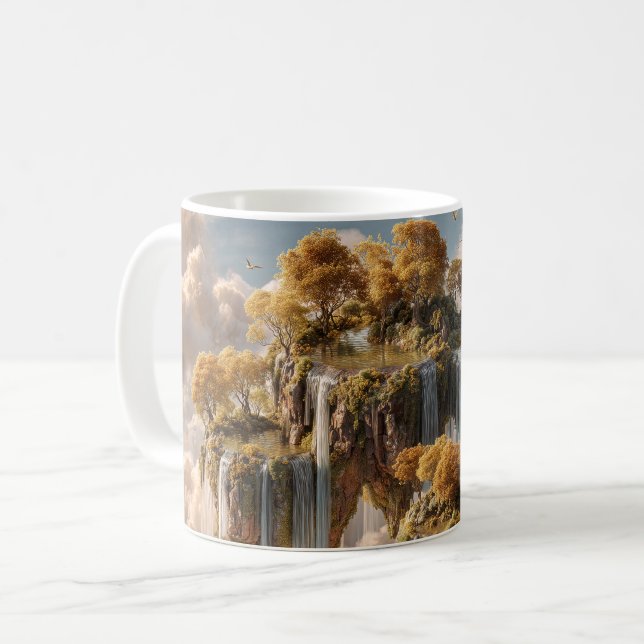 Caneca De Café Surreal Floating Islands With Golden Trees (Frente Esquerda)