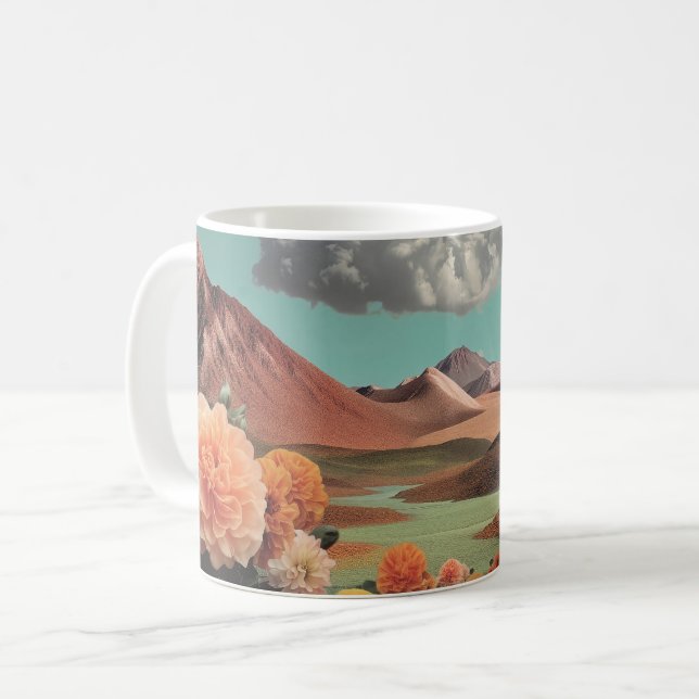 Caneca De Café Surreal Floral Mountainscape With Dramatic Clouds (Frente Esquerda)