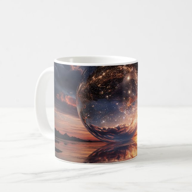 Caneca De Café Surreal Reflective Sphere Containing Stars (Frente Esquerda)