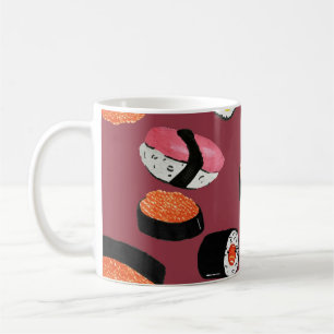 Caneca De Café Sushi Onigiri Rolls: Ilustração Sem Costura