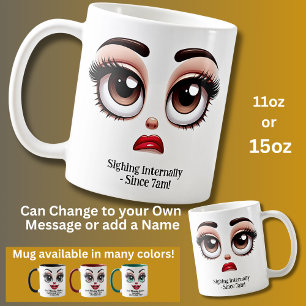 Caneca De Café Suspirando Internamente, Olhos Fabulosos Rosto Eng