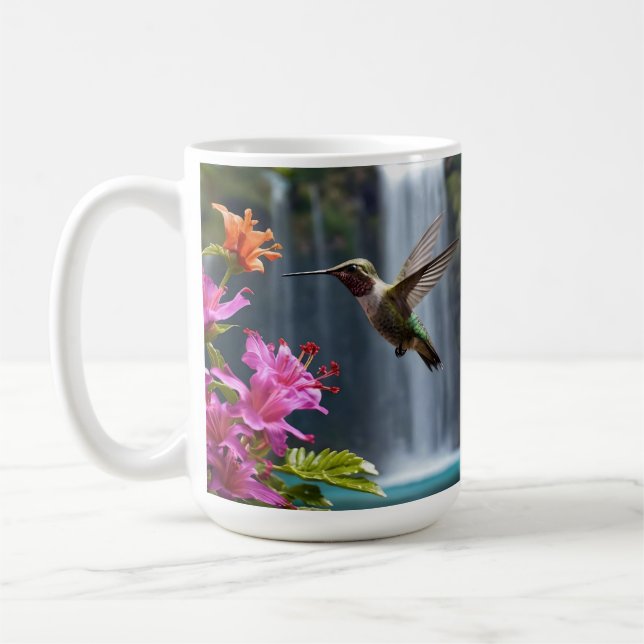 Caneca De Café "Sussuros da Natureza: Hummingbird, Cascata (Esquerda)