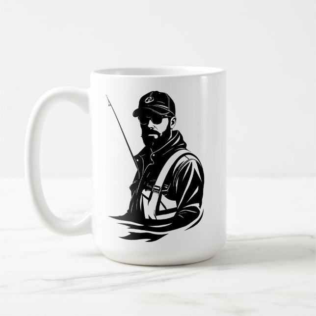 Caneca De Café SVG Personalizado Voador Pescador e Vara (Esquerda)