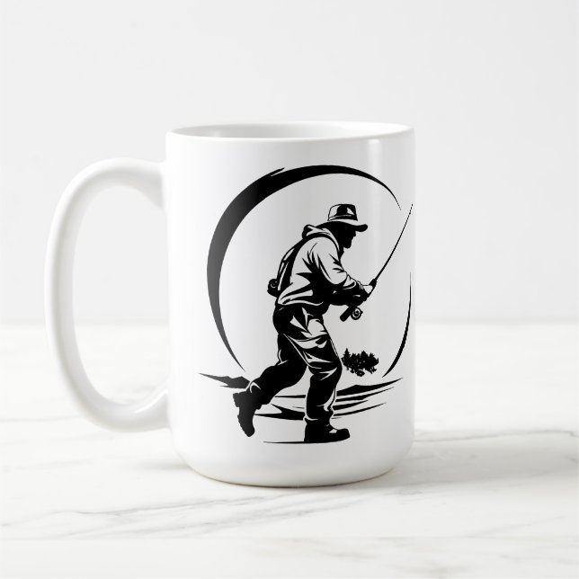 Caneca De Café SVG Personalizado Voador Pescador e Vara (Esquerda)