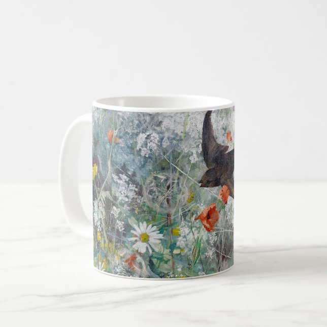 Caneca De Café Swallow and Flower Field, Bruno Liljefors (Frente Esquerda)