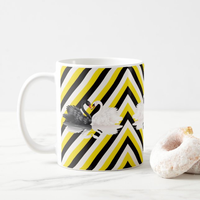 Caneca De Café Swan Black Yellow White Stripe Mug (Com Donut)