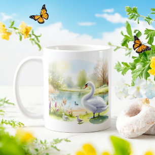 Caneca De Café Swan primavera Watercolor
