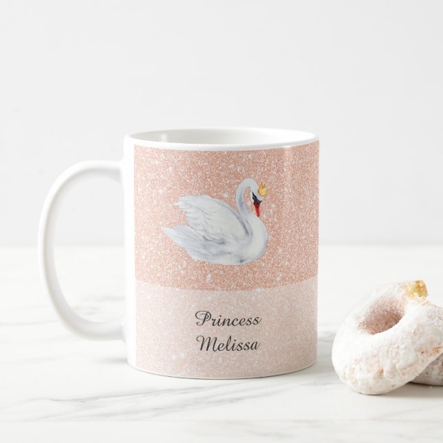 Caneca De Café Swan Princesa Monograma Rosa Dourada Glitter Monog (Com Donut)