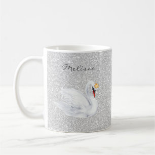 Caneca De Café Swan Princesa Monograma Silver Glitter