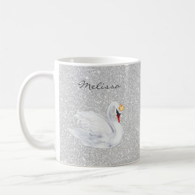 Caneca De Café Swan Princesa Monograma Silver Glitter (Esquerda)