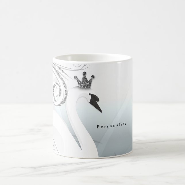 Caneca De Café Swan Princess Silver & White Swirl Chic Fairy Tale (Centro)