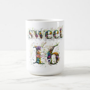 Caneca De Café Sweet 16 Happy Birthday Wildflower Text