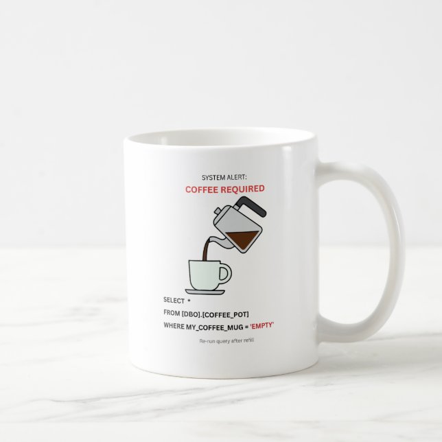 Caneca De Café System Alert Coffee Required SQL Humor Mug (Direita)
