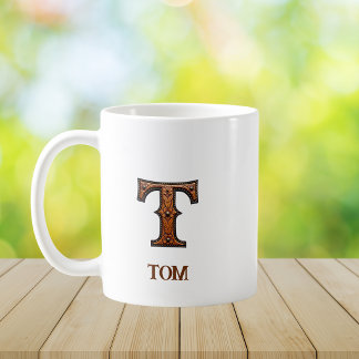 Caneca De Café T Monograma de Couro Ocidental Trabalhado
