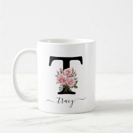 Caneca De Café T Monograma Inicial Flor Floral Rosa Rosas Rosa Mu