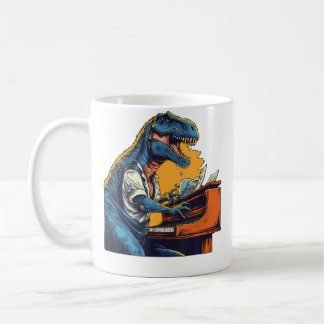 Caneca De Café T Rex Dino Música no Piano Dinossauro Pianista