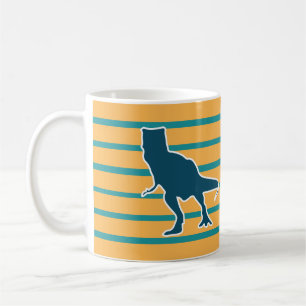 Caneca De Café T-rex dinossauro zangado amarelo e azul