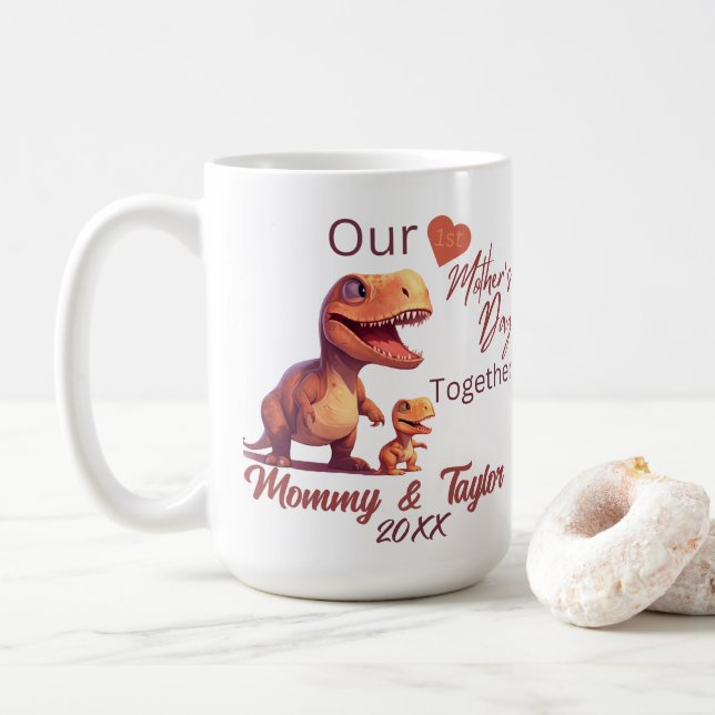 Caneca De Café T-Rex e bebê, nosso primeiro Dia de as mães juntos (Com Donut)