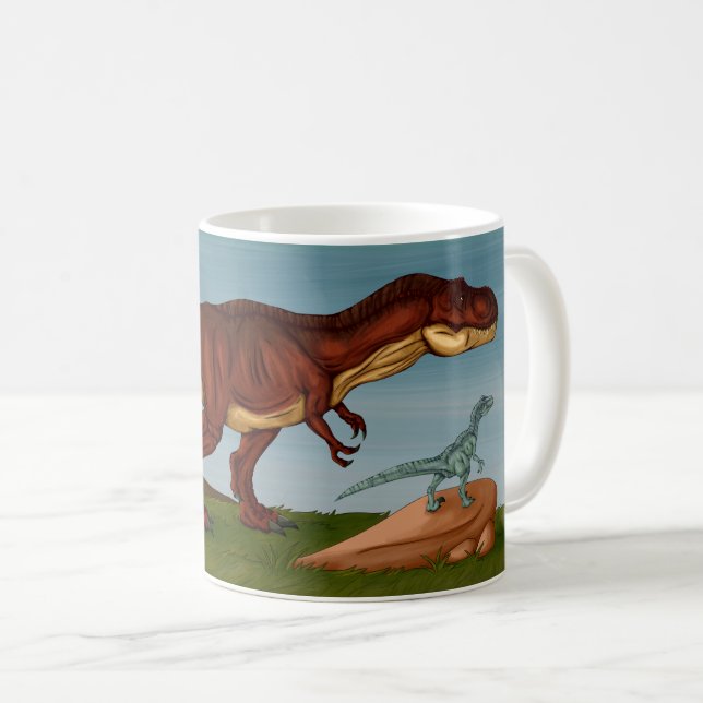 Caneca De Café T-Rex e Velociraptor (Frente Esquerda)