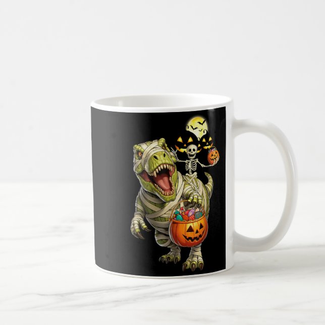 Caneca De Café T-Rex Halloween e Esqueleto Fantasma Montando Múmi (Direita)