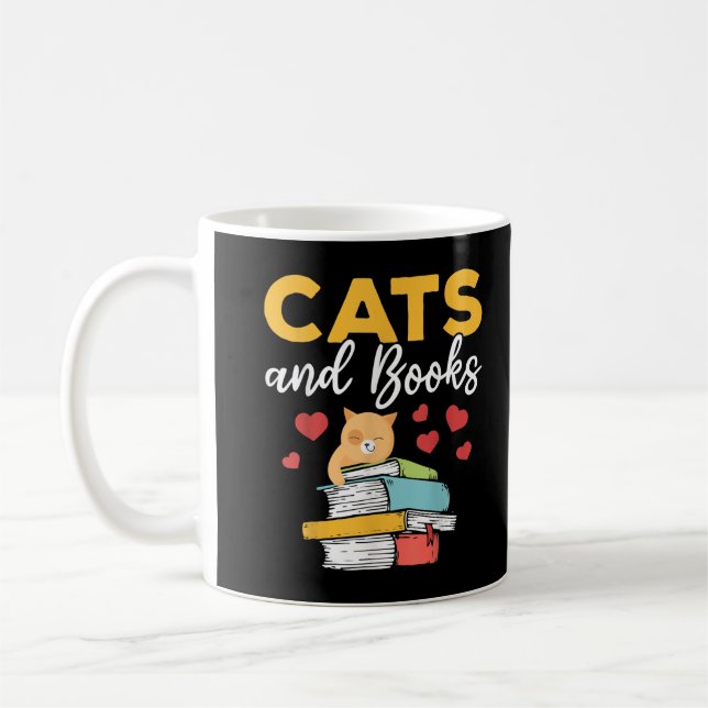 Caneca De Café T-Shirt de gatos e livros (Esquerda)