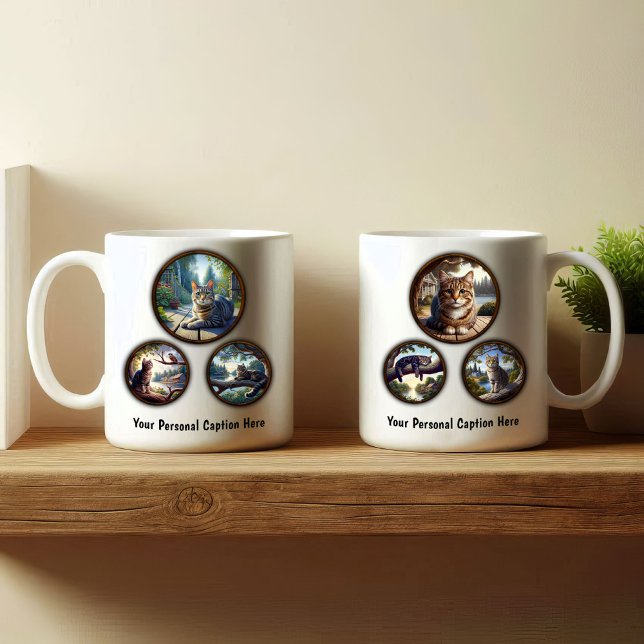 Caneca De Café Tabby Cat 6 Image Coffee Mug Design (Criador carregado)