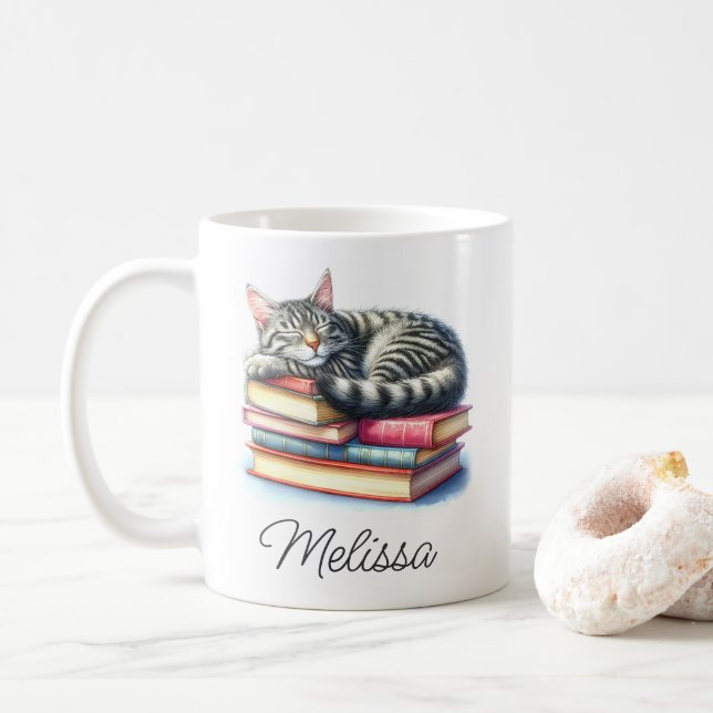 Caneca De Café Tabby Cat Mug com Nome Modelo (Com Donut)