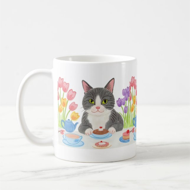 Caneca De Café Tabby Cat Tea Party Mug (Esquerda)