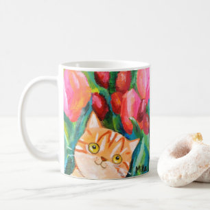 Caneca De Café Tabby Laranja Cinto Gato Floral Bonito Gato Gato G