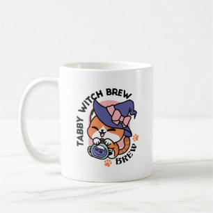 Caneca De Café Tabby Witch Brew – Design de Gato de Halloween Fof