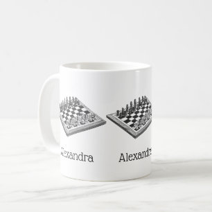 Caneca De Café Tabuleiro de Xadrez e Peças de Xadrez Arte Vintage